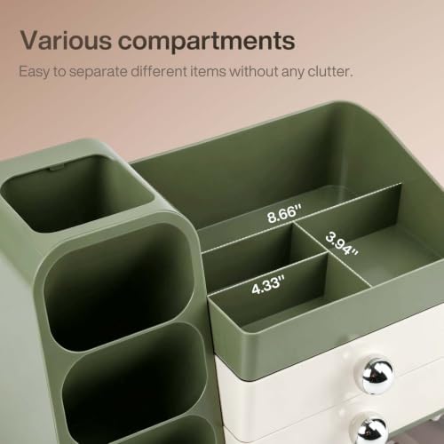 Large Capacity Makeup Organizer Countertop with Makeup Brush Holder for Vanity, Thickened Material(Green) - Image 4