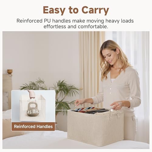 StorageWorks Fabric Storage Bins, Khaki and Beige Stripes, 2-Pack - Image 6