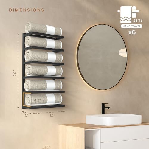 Modern 5-Tier/6-Tier Towel Rack - Wall-Mounted Black Metal Towel Shelf for Bathroom, Space-Saving Storage for Towels, Organizers, and Home Decor (6-Tier) - Image 2