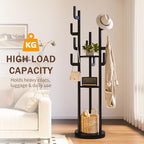 Yoobure Rotary Coat Rack Freestanding - Solid Wood Coat Tree with 9 hooks & 3 Storage Shelves for Purse, Bag, Jacket, Hat, Corner Hanger Stand Racks for Hall, Entryway, Office, Clothes Holder, Black - Image 6