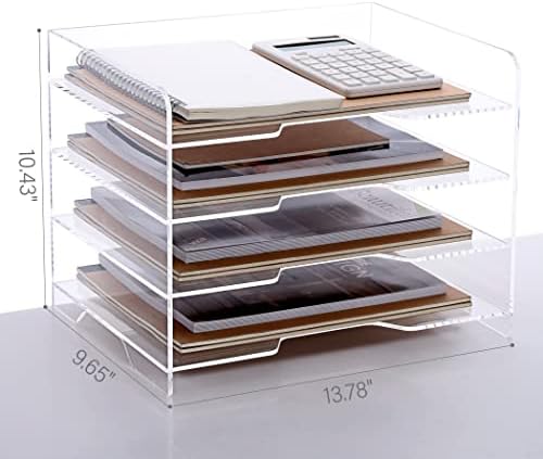 SANRUI Acrylic Paper Organizer Letter Tray for Desk, 4 Tier Enlarged File Sorter,Clear File Holder Desktop Shelf Document Storage for School Office Home - Image 2