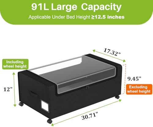 Webetop Under Bed Storage Containers with Wheels & Clear Lid 12 inch 2 Pack - Image 2