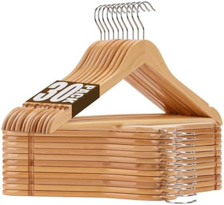 Wooden Hangers 30 Pack Solid Wood Hangers,Heavy Duty Coat Hangers for Closet, Wooden Clothes Hangers for Suits, Shirts, Pants, Jackets(Natural) by Uinicor