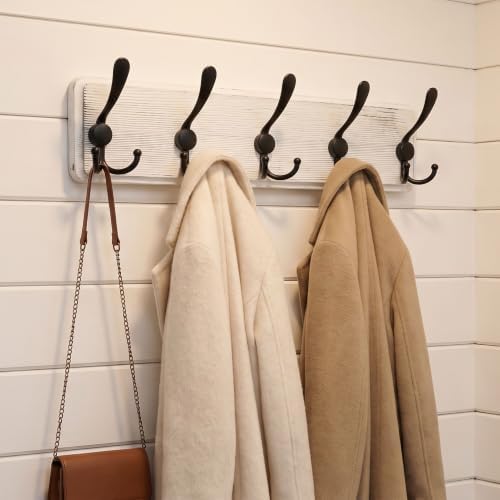 WEBI Coat Rack Wall Mount,Coat Hooks Wall Mounted,16" Hole to Hole,Coat Hanger Wall,Wood Hook Rack Rail,5 Triple Hooks for Hanging Coats,Jacket,Clothes,Farmhouse,Black/White - Image 2
