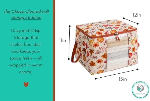 Chaos Cleared Canvas Storage Bags Designer Organizer 2 Pack – Seasonal Storage for Sweaters, Blankets, Linens & Garments – Foldable Design with Zip & Window (Autumn Print) - Image 6