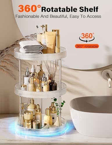 3-Tier Lazy Susan Bathroom Countertop Organizer, 360° Clear Rotating Storage Tray, Cosmetics and Perfume Organizer, Spinning Storage Tray Vanity Organizer Shelf for Bathroom Cabinet, Kitchen(Medium) - Image 2