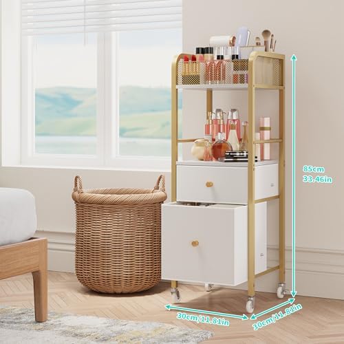 HapiRm Rolling Makeup Cart Organizer - Floor Skincare Make Up Storage with 2 Non-woven Fabric Drawers, Vanity Organizer Cosmetic Display Cases Holder for Skin Care Perfume Nail Polish Brush Hair Tool - Image 6