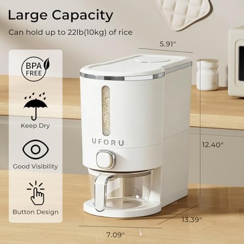 UFORU Rice Dispenser 13 LB,Airtight Storage Container With Measuring Cup - Image 2