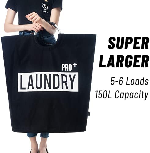 Caroeas Super Large 150L Laundry Basket Pro, Waterproof Laundry Hamper, Collapsible Laundry Basket Easy Storage, Clothes Hamper Stands Up Well, Laundry Bag with Padded Handles (Black) - Image 4