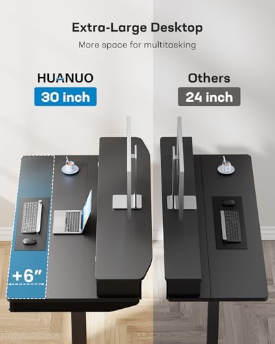HUANUO 55 x 30 inch Electric Standing Desk with 2 Wood Drawers, Adjustable Height Sit Stand Desk for Home Office, Ergonomic Stand up Desk with 4 Memory Presets, 176 lbs Capacity, Black Top - Image 4