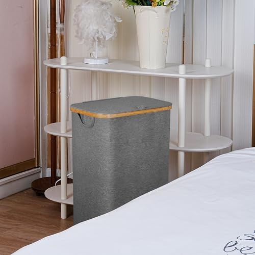 Laundry Basket with Wheels,100L Hampers for Laundry,Large Laundry Hamper with Lid and Bamboo Handles,Collapsible & Waterproof Tall Cloth Hamper for Dormitory Family,Grey - Image 5