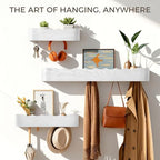 Coat Rack Wall Mount with Shelf Entryway Shelf Modern Key Holder Hanger Wall Shelves with Hidden Hooks for Hanging Towels Coats Hats Bags for Hallway Bathroom Bedroom (Wavy White, 8 Hooks) - Image 3