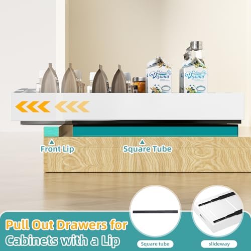 HBL' 1 Pack | 21" Deep Pull Out Cabinet Organizer Adhesive, (13.8" to 22.0") Width Expandable Sturdy Carbon Steel Roll-Out Drawers, Designed for Frameless Cabinets, Slide-Out Shelves for Pantry. - Image 5