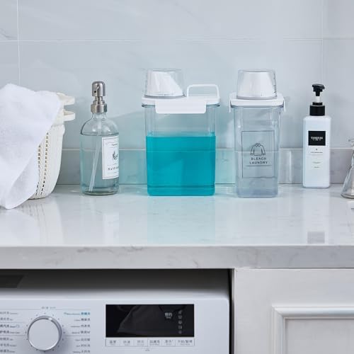 Tatuo 3 Pack Laundry Detergent Dispenser 61 oz Clear Liquid Container with 6 Removable Labels, Fabric Softener Pet Plastic Detergent Dispenser for Laundry Room Organization and Storage - Image 4