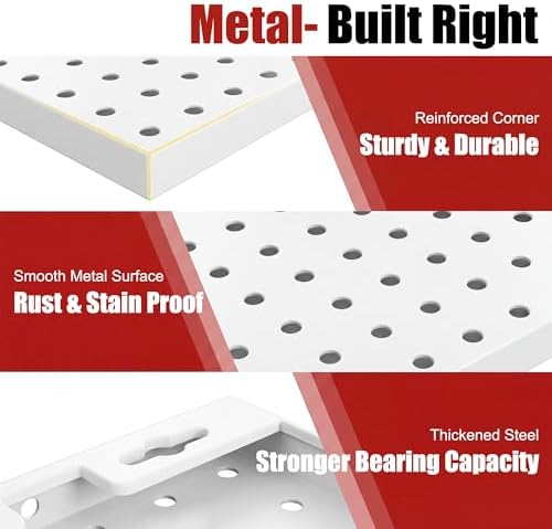 8 Pack Metal Peg Board Panels with 50 Hooks, White - Image 4