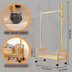 MYUPDALIN Rolling Metal Clothes Rack with Shelves & Storage Basket, Gold - Image 3