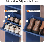 Blue Hidden Shoe Cabinet with 3 Flip Drawers & Coat Rack, Entryway - Image 4