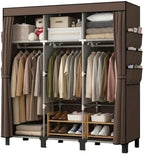 Portable Non-Woven Fabric Wardrobe, 3 Hanging Rods & Multi Tier Storage Shelves, 18 Side Pockets Clothes Closet Organizer, 130×45×172cm for Bedroom Dorm Living Room (Coffee) by Unknown