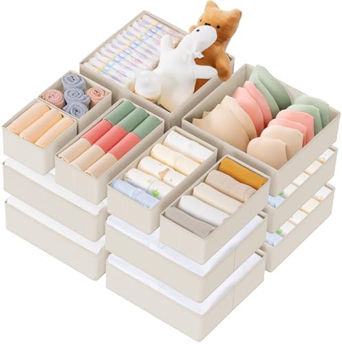 Criusia Drawer Organizer Clothes, 21 Pack Dresser Organizer for Baby Clothes, Underwear, Sock - Foldable Closet Organization and Storage Dividers Bins for Nursery, Bedroom (Oatmeal) by Criusia