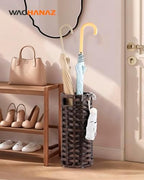 Rattan Umbrella Stand, Umbrella Holder for Entryway, Hand Woven Umbrella Rack Organizer Freestanding, with a Detachable Drip Tray, 4 Hooks, 7.5" L x 7.5" W x 16.5" H, Brown - Image 2