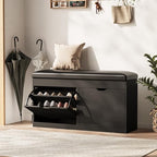 40" Shoe Storage Bench with Flip Drawers Padded Seat Cushion, Shoe Cabinet with Lift Top Storage Box, Shoe Bench Shoe Organizer for Entryway, Hallway, Living Room, Black by Astimey