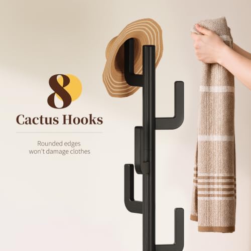 Yoobure Solid Wood Coat Rack - Cactus Coat Tree Freestanding with 8 Hooks, Coat Hanger Stand with 3 Adjustable Sizes for Jacket, Hat, Clothes Stands for Hall, Entryway, Bedroom, Office, Living Room - Image 6