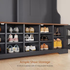 Itaar Hall Tree with Bench and Shoe Storage, 5-in-1 Entryway Bench with Coat Rack, 16 Shoe Cubbies & 12 Coat Hooks, Barn Door & Adjustable Shelf (Black) - Image 5