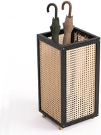 TrailBlaze Rattan-Style Wooden Umbrella Stand for Entryway, Slim Square Umbrella Holder - Removable Drain Tray - Metal Hooks & Raised Feet, Black, 51 x 24 x 24 cm - Image 4