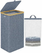IEGrow Laundry Hamper with Lid,110L Laundry Basket with Mesh Bags,Blue by iEGrow