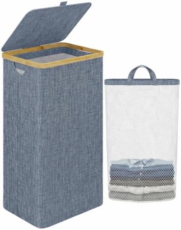 IEGrow Laundry Hamper with Lid,110L Laundry Basket with Mesh Bags,Blue by iEGrow