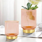 DASITON Makeup Brush holder Organizer,Crystal Cosmetic Makeup Brush Glass Brushes Storage Holder, Vintage Make Up Brush Cup Pen Pencil Holder striped vase(Pink S+L) - Image 2