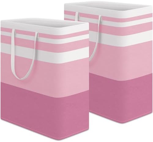 HomeHacks 2 Pack Large Laundry Baskets, Laundry Hampers Bags (Pink 125Lx2) by HomeHacks