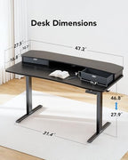 HUANUO 48″ x 28″ Electric Standing Desk with 2 Drawers, C-Clamp Mount Compatible, Height Adjustable Computer Desk, Home Office Stand Up Desk with 4 Preset Heights & 2 Hooks, Black - Image 3