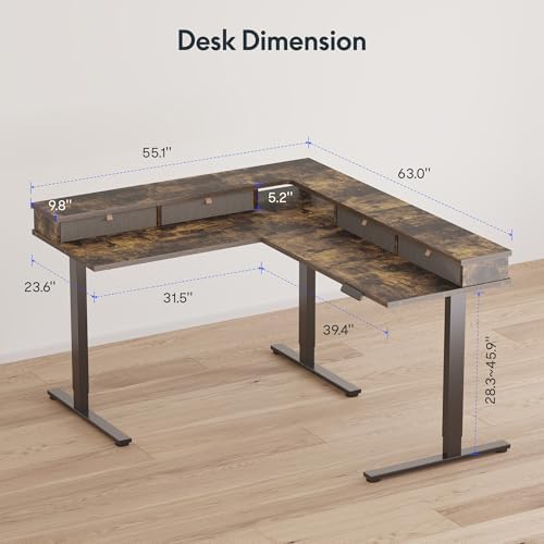FLEXISPOT Reversible L-Shaped Corner Standing Desk with Monitor Shelf - Image 3