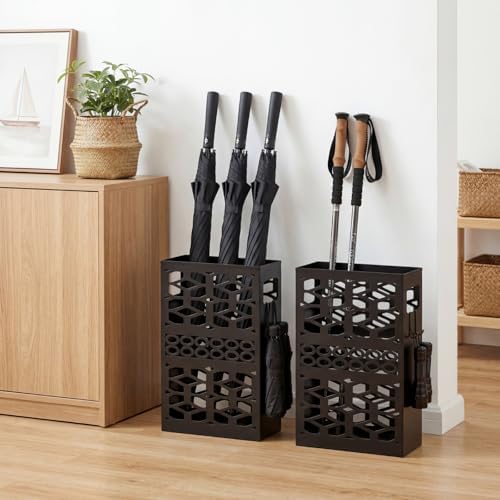 ZENFUN Rectangle Metal Umbrella Stand with 2 Hooks, Entryway Umbrella Holder & Walking Cane Storage, Umbrella Organizer Freestanding for Home, Office, Hotel, Black - Image 7
