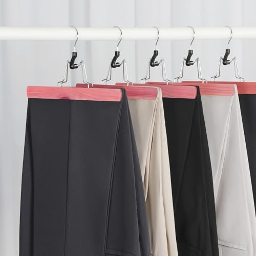 TOPIA HANGER 24 Pack Cedar Pants Hangers, Hair Extension Hangers Non Slip Skirt Hanger Wood Clamp with Velvet Padded 360° Swivel Hook for Jeans, Skirts, Trousers, Wigs CT68C - Image 2