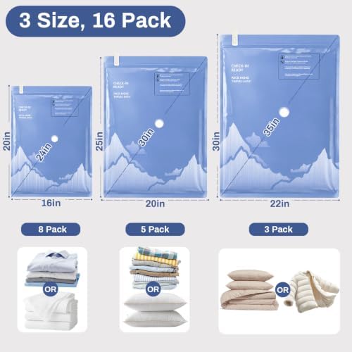 16 Pack Vacuum Storage Bags for Travel with Rechargeable Wireless Pump - Image 2