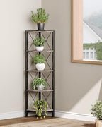 CHOEZON 5-Tier Corner Shelf, Corner Bookcase, 55.2" Tall Vertical Display Rack, Plant Stand, Open Storage Shelf, for Living Room, Bedroom, Study, Kitchen, Greige and Black TCJ12BG - Image 5