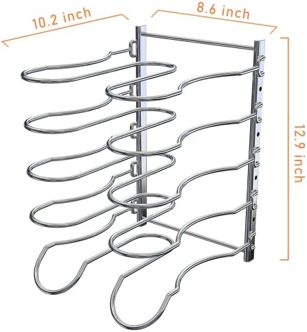 CAXXA Heavy Duty Pan Rack, Pot Lid Rack, Kitchen Cabinet Pantry Cookware Organizer Rack Holder with 5 Adjustable Dividers, Chrome (Pack of 2) - Image 2