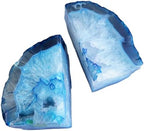 Natural Blue Dyed Agate Geode Bookends - 3 to 4 lb Heavy Duty Rock Crystal Stone Book Ends for Shelves, with Rubber Bumpers, Decorative Book Holders for Home Office - Image 3