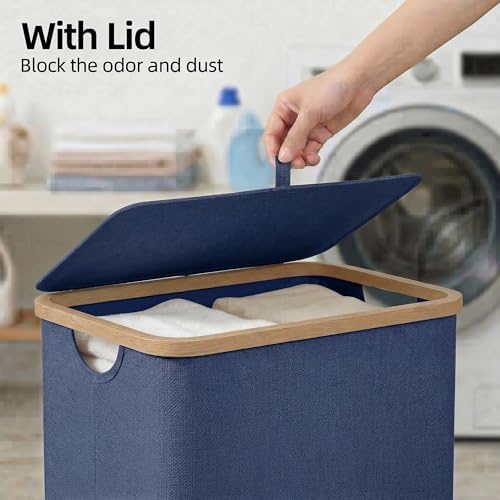 efluky Laundry Basket with Lid and Removable Bag, 100L Tall Laundry Hamper with Bamboo Handles, Aesthetic Dirty Clothes Bin for Laundry Room, Bathroom, Bedroom and Dorm, Blue - Image 4