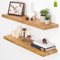 Fun Memories Floating Shelves for Wall, Live Edge 32" W x 9.3" D x 1.5" H Wood Floating Shelf, Set of 2 with Invisible Heavy-Duty Metal Bracket, Deep Floating Shelf for Living Room Kitchen, Natural by FunMemories