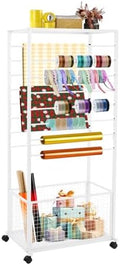 Double-Sided 16-Layer Ribbon Holder Organizer Rack with Wheels Floor Standing Wrapping Paper Display Shelf for Florist Craft Room Cake Shop, 110lbs Load-Bearing Capacity by Unknown