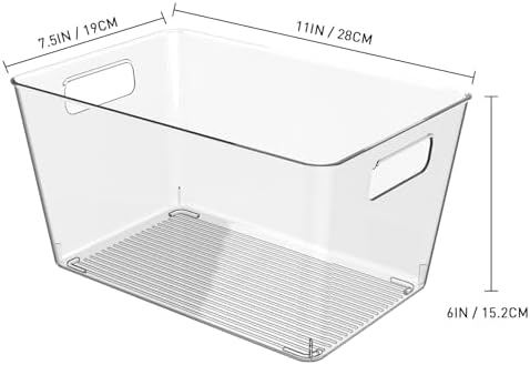 6 Pack Clear Plastic Storage Bins, 11" Large Pantry Organizer Bins with Handles, Plastic Containers for Refrigerator,BPA-Free Perfect for Kitchen,Fridge,Cabinet,Pantry(Cream) - Image 6