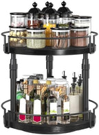 HOOBRO Lazy Susan Organizer Spice Rack, 2-Tier Height Adjustable Rotating Lazy Turntable Spice Organizer, for Kitchen Countertop and Cabinet, Black BB05TL01 - Image 2