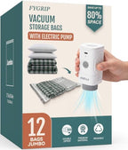 Fygrip Rechargeable Wireless Pump Vacuum Storage Bags, 12 Jumbo by Fygrip