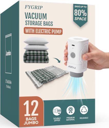 Fygrip Rechargeable Wireless Pump Vacuum Storage Bags, 12 Jumbo by Fygrip
