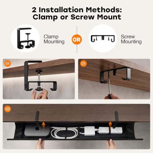 No Drill Under Desk Cable Management Tray, 48 Inch, Black - Image 7