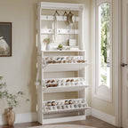 Shoe Cabinet for Entryway with 3 Flip Drawers, White Tall Wood Shoe Storage Cabinet with Coat Rack, Narrow Hidden Slim Freestanding Shoe Rack Organizer, 2 in 1 Hall Tree for Living Room, Hallway by Xixini