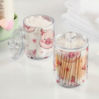 susiyo 4 Pack Small Qtip Holder Dispensers Pigs and Stars Plastic Jars with Lid for Cotton Balls Swabs Pads - 4 Pcs - Image 4